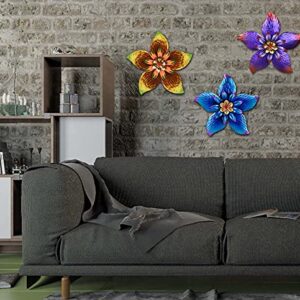 WENYLE Metal Flower Wall Decor Wall Sculpture Art Indoor Outdoor Hanging Decor for Garden Yard Lawn Fence Living Room Bedroom 13 Inches Charming Blue