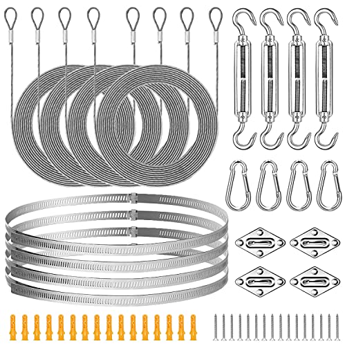 52Pcs Sun Shade Sail Hardware Kit, with 304 Anti-Rust Stainless Steel Rope,Heavy Duty Anti-Rust Square/Rectangle Shade Sail Installation for Garden Lawn Patio