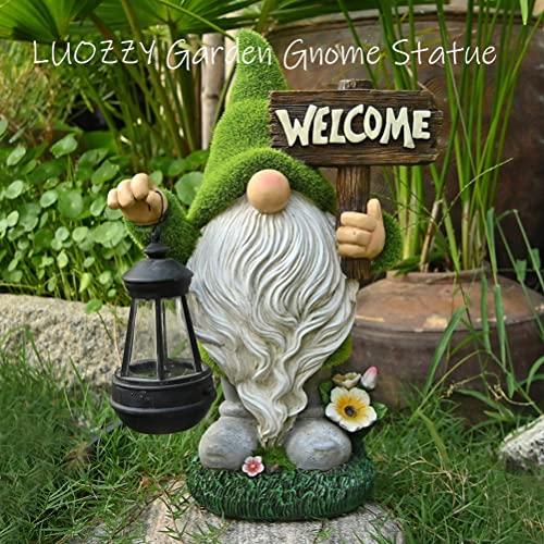 LUOZZY Flocked Garden Gnomes Statues with Solar Lights Garden Welcome Statue for Garden Yard Decorations