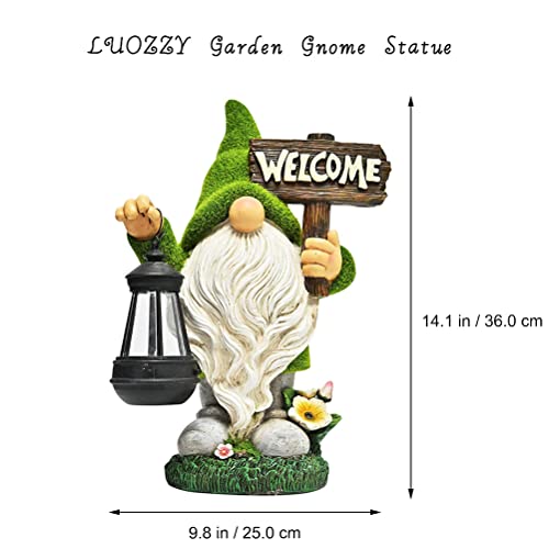 LUOZZY Flocked Garden Gnomes Statues with Solar Lights Garden Welcome Statue for Garden Yard Decorations