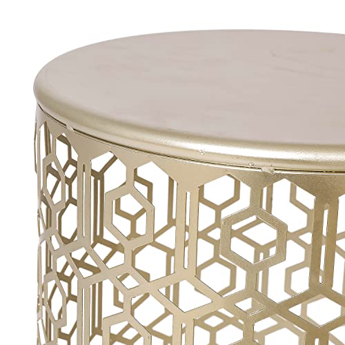 Adeco Metal Nesting Tables Set of 2, Round End Side Coffee Table Decorative Nightstands for Home Office Indoor and Garden Outdoor, Gold