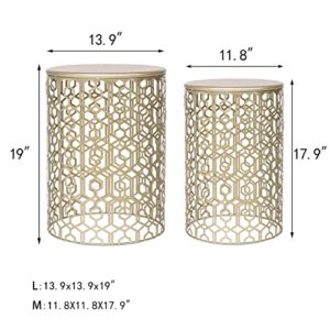 Adeco Metal Nesting Tables Set of 2, Round End Side Coffee Table Decorative Nightstands for Home Office Indoor and Garden Outdoor, Gold