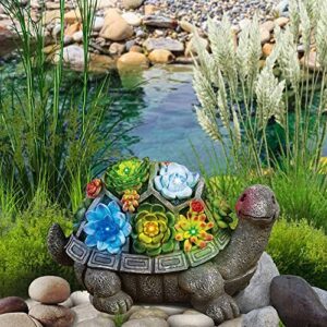 ct discount store solar garden statue turtle figurine – colorful succulent and 7 led lights outdoor lawn decor – garden tortoise statue for patio, lawn and garden – unique gift for family and friend
