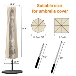 OKPOW Patio Umbrella Cover for 7-11ft Outdoor Umbrellas - 420D Waterproof Garden Market Umbrella Cover - Windproof Outside Parasol Covers with Zipper for Deck Pool Beach Umbrellas, Khaki