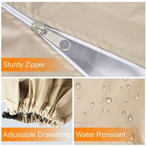 OKPOW Patio Umbrella Cover for 7-11ft Outdoor Umbrellas - 420D Waterproof Garden Market Umbrella Cover - Windproof Outside Parasol Covers with Zipper for Deck Pool Beach Umbrellas, Khaki