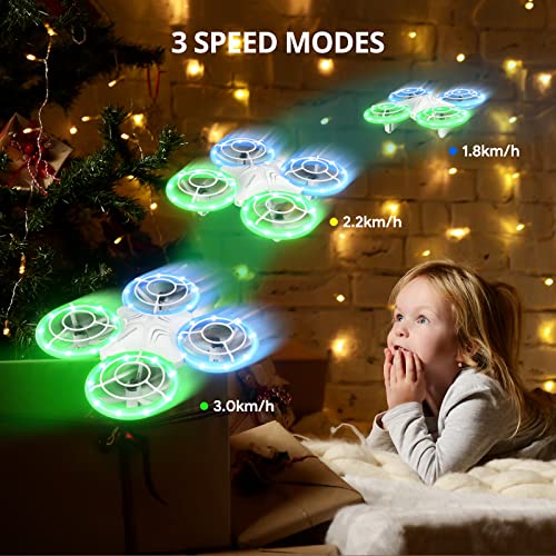 TOMZON A34 Drone for Kids with Green and Blue LED Lights, RC Mini Drone with Altitude Hold, 3D Flip, Headless Mode and 3 Speeds, Quadcopter with 5 Light Modes, 2 Batteries, Toy Gift for Boys and Girls