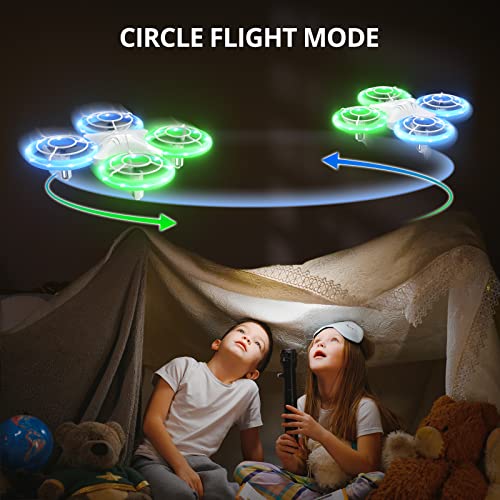 TOMZON A34 Drone for Kids with Green and Blue LED Lights, RC Mini Drone with Altitude Hold, 3D Flip, Headless Mode and 3 Speeds, Quadcopter with 5 Light Modes, 2 Batteries, Toy Gift for Boys and Girls