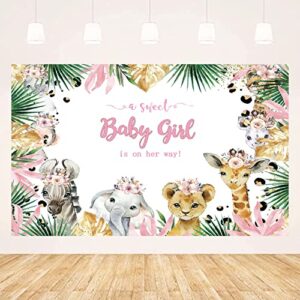jungle safari baby shower backdrop for girls wild animals a sweet baby girl is on her way baby shower party decorations floral greenery photography party cake table photography background 5x3ft