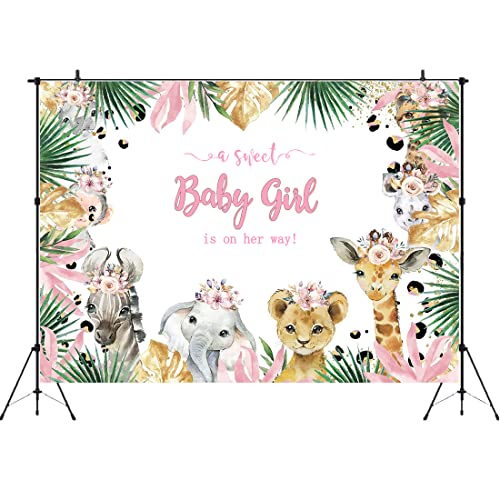 Jungle Safari Baby Shower Backdrop for Girls Wild Animals A Sweet Baby Girl is On Her Way Baby Shower Party Decorations Floral Greenery Photography Party Cake Table Photography Background 5X3Ft