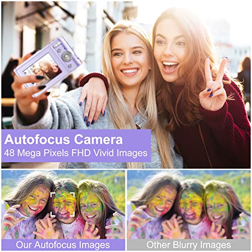 Digital Camera for Teens Kids, 1080P 48MP Kids Camera with 32GB SD Card, 2.4 Inch LCD Screen Kids Digital Camera with 16X Digital Zoom, Compact Kid Camera for Kids Girls Boys Adults Beginners (Purple)