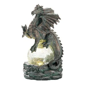 teresa’s collections dragon garden sculptures & statues,solar outdoor statues resin dragon figurines, bronze gothic decor lawn ornaments yard art for patio table deck balcony decorations, 8.6 inch
