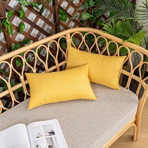ugasa set of 2 outdoor waterproof throw pillow covers decorative farmhouse water resistant solid cushion cases for patio garden sofa chairs yellow 12×20 inch