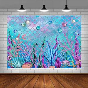 ABLIN 7x5ft Under The Sea Backdrop for Photoshoot Purple Corals Pearls Photography Background Little Mermaid Party Decorations for Girls Photo Shoot Props Cake Table Banner