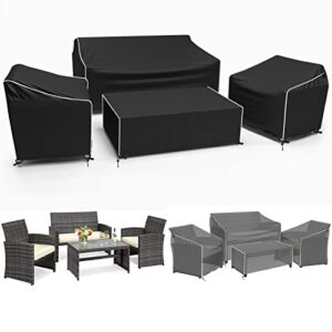 gasadar outdoor furniture cover waterproof, 4-piece patio furniture covers, patio furniture set covers, patio covers includ: ourdoor sofa cover, 2 chair covers, coffee table cover -xl -black