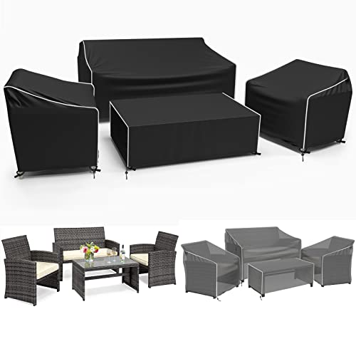 Gasadar Outdoor Furniture Cover Waterproof, 4-Piece Patio Furniture Covers, Patio Furniture Set Covers, Patio Covers includ: Ourdoor Sofa Cover, 2 Chair Covers, Coffee Table Cover -XL -Black