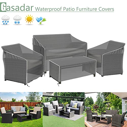 Gasadar Outdoor Furniture Cover Waterproof, 4-Piece Patio Furniture Covers, Patio Furniture Set Covers, Patio Covers includ: Ourdoor Sofa Cover, 2 Chair Covers, Coffee Table Cover -XL -Black