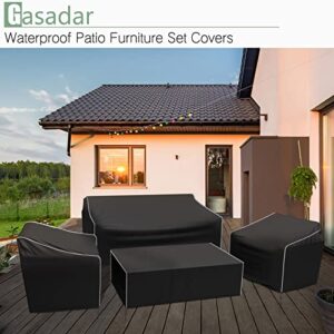 Gasadar Outdoor Furniture Cover Waterproof, 4-Piece Patio Furniture Covers, Patio Furniture Set Covers, Patio Covers includ: Ourdoor Sofa Cover, 2 Chair Covers, Coffee Table Cover -XL -Black