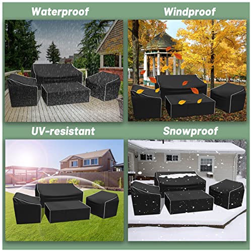 Gasadar Outdoor Furniture Cover Waterproof, 4-Piece Patio Furniture Covers, Patio Furniture Set Covers, Patio Covers includ: Ourdoor Sofa Cover, 2 Chair Covers, Coffee Table Cover -XL -Black