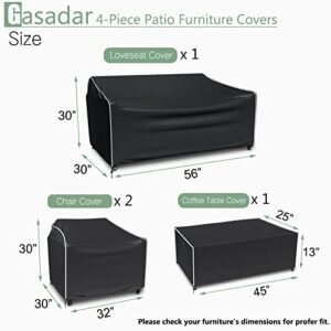 Gasadar Outdoor Furniture Cover Waterproof, 4-Piece Patio Furniture Covers, Patio Furniture Set Covers, Patio Covers includ: Ourdoor Sofa Cover, 2 Chair Covers, Coffee Table Cover -XL -Black