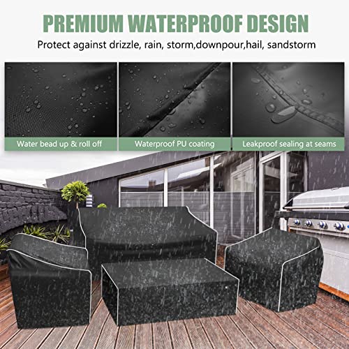 Gasadar Outdoor Furniture Cover Waterproof, 4-Piece Patio Furniture Covers, Patio Furniture Set Covers, Patio Covers includ: Ourdoor Sofa Cover, 2 Chair Covers, Coffee Table Cover -XL -Black