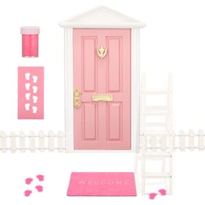 tooth fairy door kit mini wooden tooth fairy door with accessories fairy tale education learning toy for girls dollhouse fairy garden decoration diy craft activities (pink)