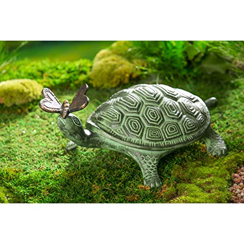 Evergreen Garden Beautiful Summer Turtle and Butterfly Metal Garden Statue - 9 x 14 x 7 Inches Fade and Weather Resistant Outdoor Decoration for Homes, Yards and Gardens