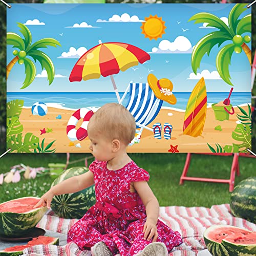 Summer Beach Backdrop for Hawaiian Party Decorations Pool Surfboard Banner for Hawaiian Themed Birthday Baby Shower Party Supplies Photography Background Photo Booth