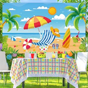 Summer Beach Backdrop for Hawaiian Party Decorations Pool Surfboard Banner for Hawaiian Themed Birthday Baby Shower Party Supplies Photography Background Photo Booth