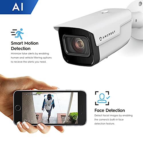 Amcrest 4K Optical Zoom AI IP PoE Camera, Varifocal 8MP Outdoor IP POE Camera Bullet, Face Detection, Human & Vehicle Detection, 2.7mm~13.5mm Lens, IP67, 5X Optical Zoom, (IP8M-VB2896EW-AI)