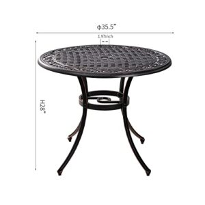 Withniture 35.5 Inch Patio Bistro Dining Table, Cast Aluminum Patio Table with 1.97" Umbrella Hole,Round Outdoor Dining Table for Garden, Patio, Porch(Bronze)