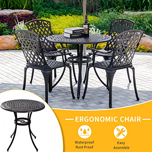 Withniture 35.5 Inch Patio Bistro Dining Table, Cast Aluminum Patio Table with 1.97" Umbrella Hole,Round Outdoor Dining Table for Garden, Patio, Porch(Bronze)