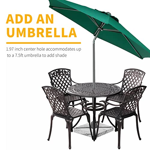 Withniture 35.5 Inch Patio Bistro Dining Table, Cast Aluminum Patio Table with 1.97" Umbrella Hole,Round Outdoor Dining Table for Garden, Patio, Porch(Bronze)