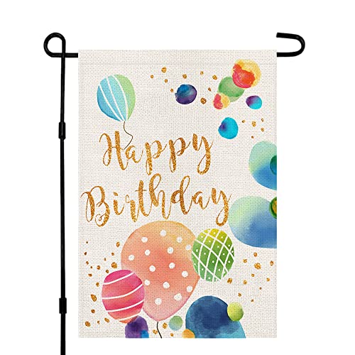 Happy Birthday Garden Flag 12x18 Inch Burlap Double Sided Balloons Colorful Outside Welcome Party Gift Yard Decor DF116