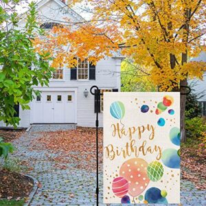 Happy Birthday Garden Flag 12x18 Inch Burlap Double Sided Balloons Colorful Outside Welcome Party Gift Yard Decor DF116