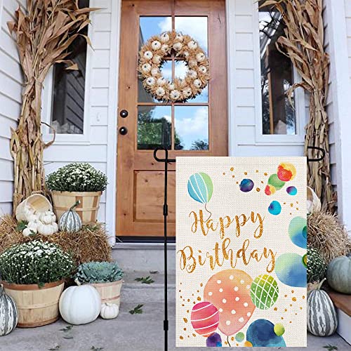 Happy Birthday Garden Flag 12x18 Inch Burlap Double Sided Balloons Colorful Outside Welcome Party Gift Yard Decor DF116