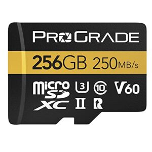 prograde digital microsd memory card – v60 microsd card for dslr and action cameras – high speed transfer of files & large storage – up to 250mb/s read and 130mb/s write speed 256 gb