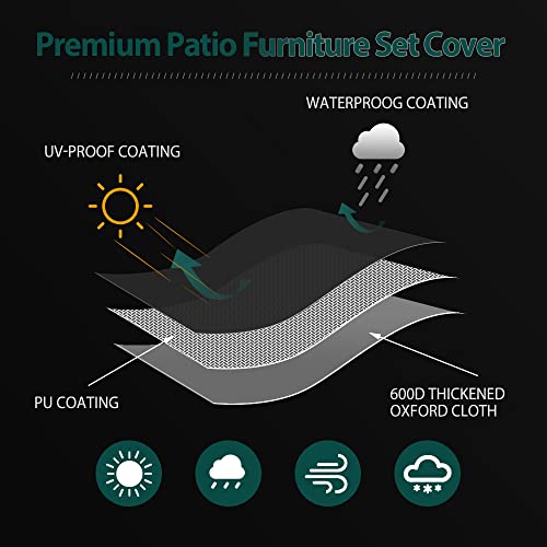 KAIDYSENY Patio Furniture Set Cover - 98"Lx78"Wx32"H Rectangle Outdoor Dining Set Cover for Outside Table and Chairs, Durable 600D Oxford Sectional Sofa Set Covers Waterproof, Anti-UV, Anti-Fading