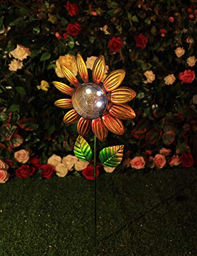 MUMTOP Solar Wind Spinner 33 Inch Sunflower Wind Sculptures for Garden Patio Courtyard Decoration