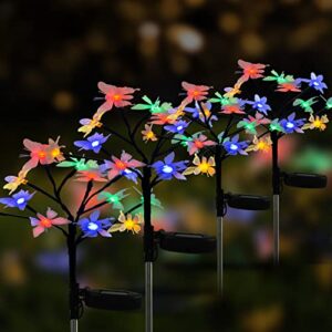babadeda solar garden stake lights outdoor 4 pack,solar powered butterfly figurine pathway lights 2 modes waterproof led color landscape lighting for flower bed patio yard decor