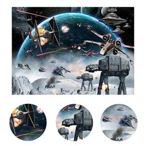 LYWYGG 7X5FT Outer Space Backdrop Galaxy Wars Photo Backgrounds Boys Party Supplies Black Stars Science Fiction Photography Backdrop Kids Birthday Decorations Banner CP-248