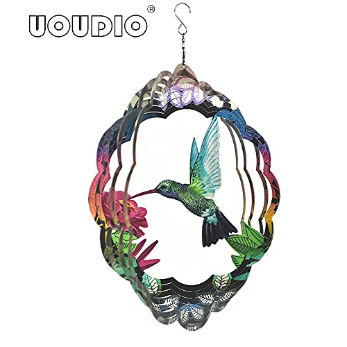 UOUDIO Stainless Steel Wind Spinner- 3D Indoor Outdoor Garden Decoration Crafts Ornaments (Hummingbird)