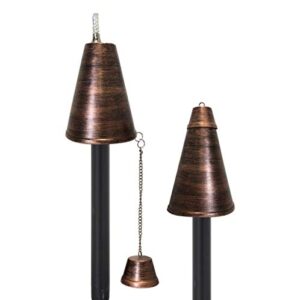 legends direct set of 2, haiwiian premium metal cone torches for outdoor, 54″ tall- tiki style/w snuffer, fiberglass wick & large 32oz oil lamp – torches for patio, garden (brushed bronze)