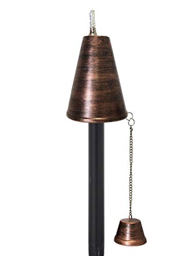 Legends Direct Set of 2, Haiwiian Premium Metal Cone Torches for Outdoor, 54" Tall- Tiki Style/w Snuffer, Fiberglass Wick & Large 32oz Oil Lamp - Torches for Patio, Garden (Brushed Bronze)