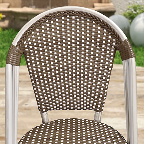 PURPLE LEAF Dining Chair Set of 2 Outdoor French Bistro Chairs Hand-Woven Aluminum Wicker Rattan Chairs for Garden Kitchen Backyard Porch White Print Finish Patio Chairs Brown