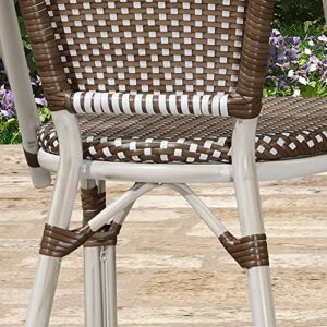PURPLE LEAF Dining Chair Set of 2 Outdoor French Bistro Chairs Hand-Woven Aluminum Wicker Rattan Chairs for Garden Kitchen Backyard Porch White Print Finish Patio Chairs Brown