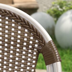 PURPLE LEAF Dining Chair Set of 2 Outdoor French Bistro Chairs Hand-Woven Aluminum Wicker Rattan Chairs for Garden Kitchen Backyard Porch White Print Finish Patio Chairs Brown