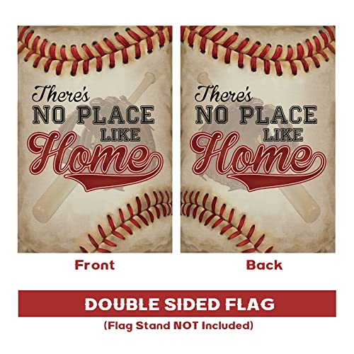 wondever No Place Like Home Baseball Garden Flag 12×18 Double Sided Vertical Burlap Bat Ball Sport Yard Flags for Yard Lawn Softball Sport Outside Flags Decor