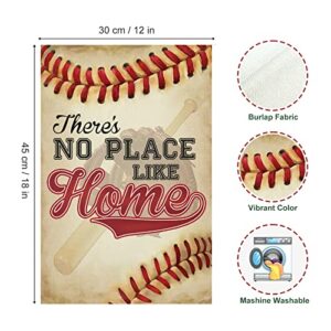 wondever No Place Like Home Baseball Garden Flag 12×18 Double Sided Vertical Burlap Bat Ball Sport Yard Flags for Yard Lawn Softball Sport Outside Flags Decor