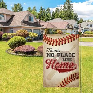 wondever No Place Like Home Baseball Garden Flag 12×18 Double Sided Vertical Burlap Bat Ball Sport Yard Flags for Yard Lawn Softball Sport Outside Flags Decor