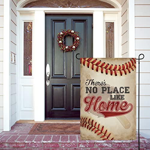 wondever No Place Like Home Baseball Garden Flag 12×18 Double Sided Vertical Burlap Bat Ball Sport Yard Flags for Yard Lawn Softball Sport Outside Flags Decor